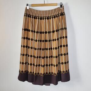 Talbots Brown Equestrian Striped Linen pleated circle skirt Size 2 Great Career